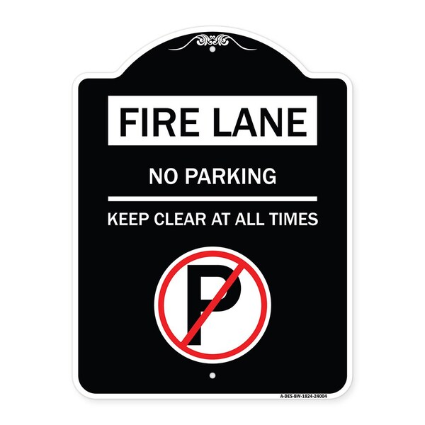 Signmission Fire Lane No Parking Keep Clear All Times Heavy-Gauge Aluminum Sign, 24" x 18", BW-1824-24004 A-DES-BW-1824-24004 - main